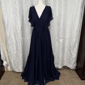 AW. BRIDAL navi blue v neck and v back size 12 formal flowy lightweight  dress